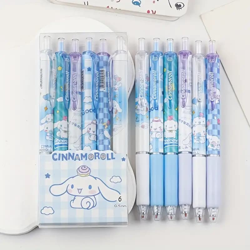 TEMU 6pcs/box, Anime Gel Pens Press Type 0.5mm Black Gel Pens, Cartoon Office School Supplies, Cute Dog Stationery Gifts For Students