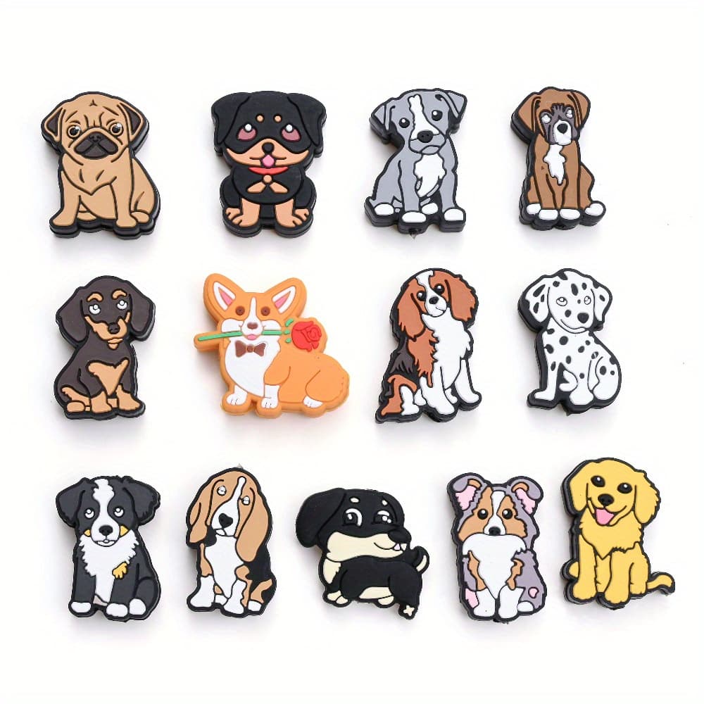 TEMU 13pcs Cute Dog Silicone Beads Set For Diy Crafts - Animal-themed Decorative Beads, Uncharged, Efrey Brand, Creative Project Ideas| Design|durable Beads, Bead Accessories