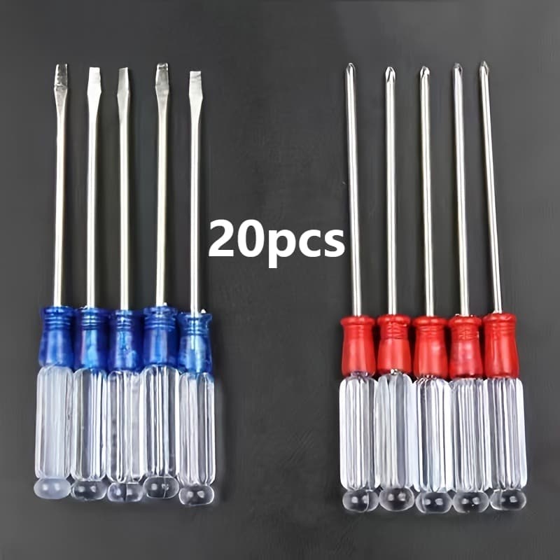 TEMU 20pcs Crystal Handle Screwdriver Set, 10 Slotted + 10 Phillips Screwdrivers, Durable For Home & Industrial Use