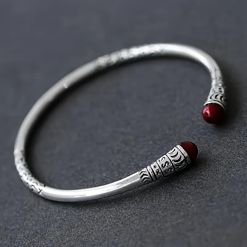 TEMU 1pc S925 Sterling Silvery Adjustable Open Cuff- Vintage Tribal Style Unisex Fashion Jewelry For Daily Wear And Gifting, Compatible