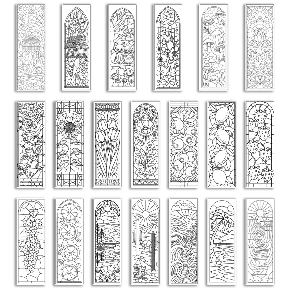 TEMU 20pcs Diy Coloring Bookmarks - Stained Glass Botanical & Scenic Page Markers For Readers & Art Enthusiasts