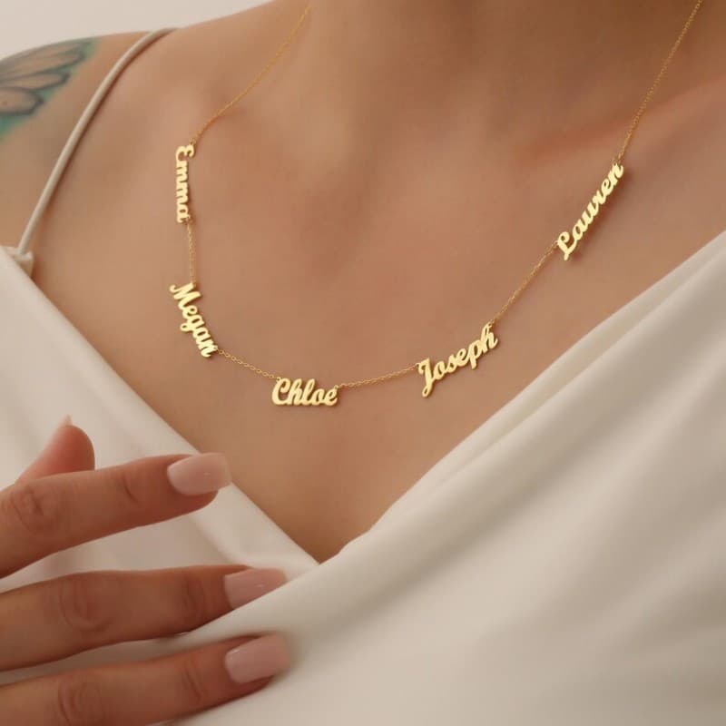 TEMU Multiple Name Necklace 18k Golden Plated Copper, 5 Name Necklace, Family Name Necklace, Name Jewelry For Mom, Name Necklace, Gift For Mom