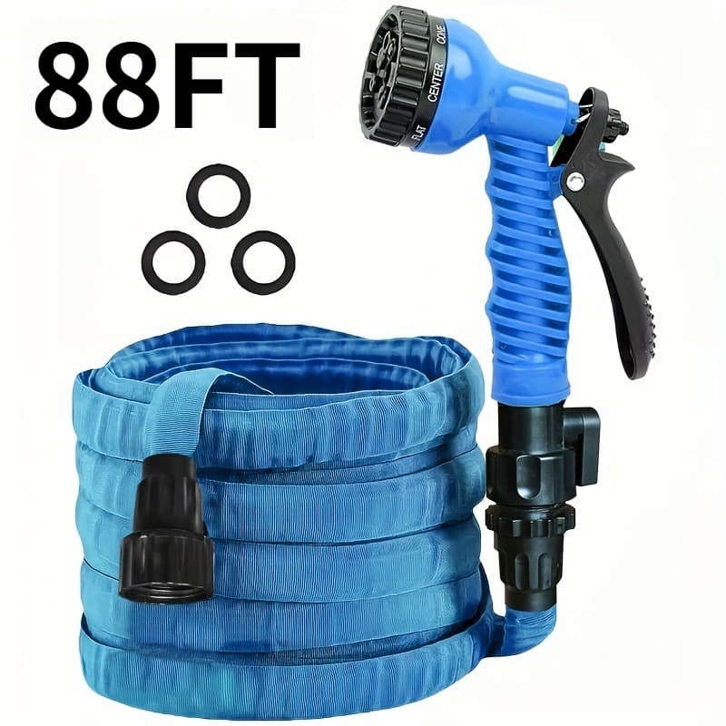 TEMU 88ft/26.5m Car Wash Hoses Car Care Hose Nozzle With 7-function High-pressure Nozzle, Portable And Non Winding, Rust Proof Lightweight Water Pipe, Suitable For Car Wash, Lawn, Rv, Easy To Store