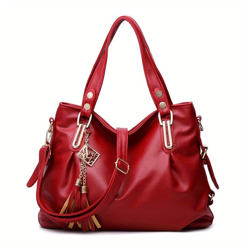 TEMU Pu Stylish Spacious Women's Tote, Soft Shoulder Bag, Crossbody Bag With Tassel Accents, Multiple , Ideal For Dates, Shopping, And Commuting