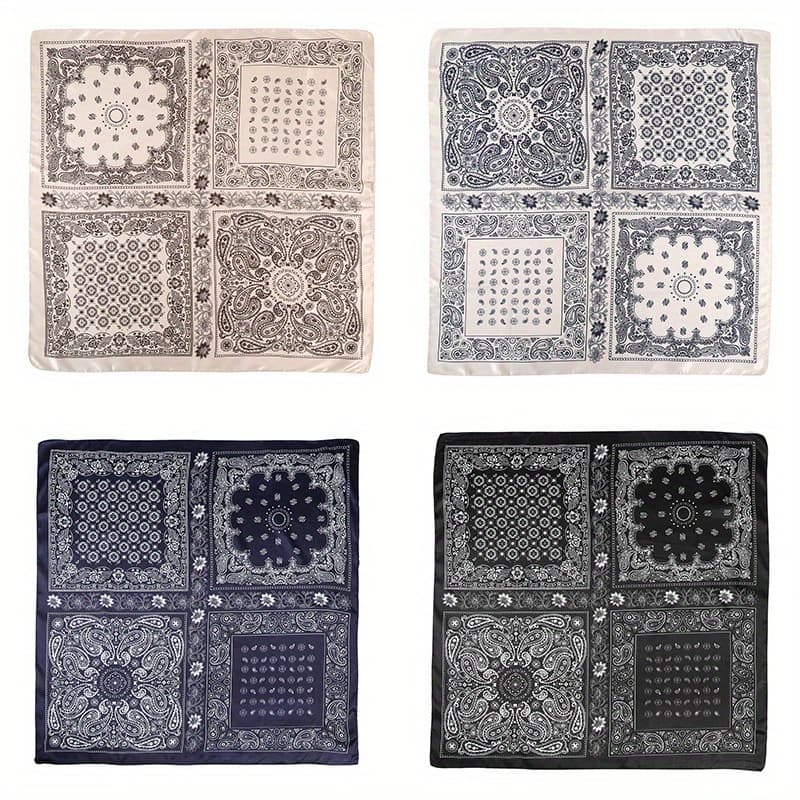 TEMU 4pcs 90*90cm Flower Headscarf, Elegant Classic Paisley Women's Scarf, , Suitable For Head, Neck, Waist Wearing Headscarf, Fashion Accessories Square Scarf, Hand Wash/