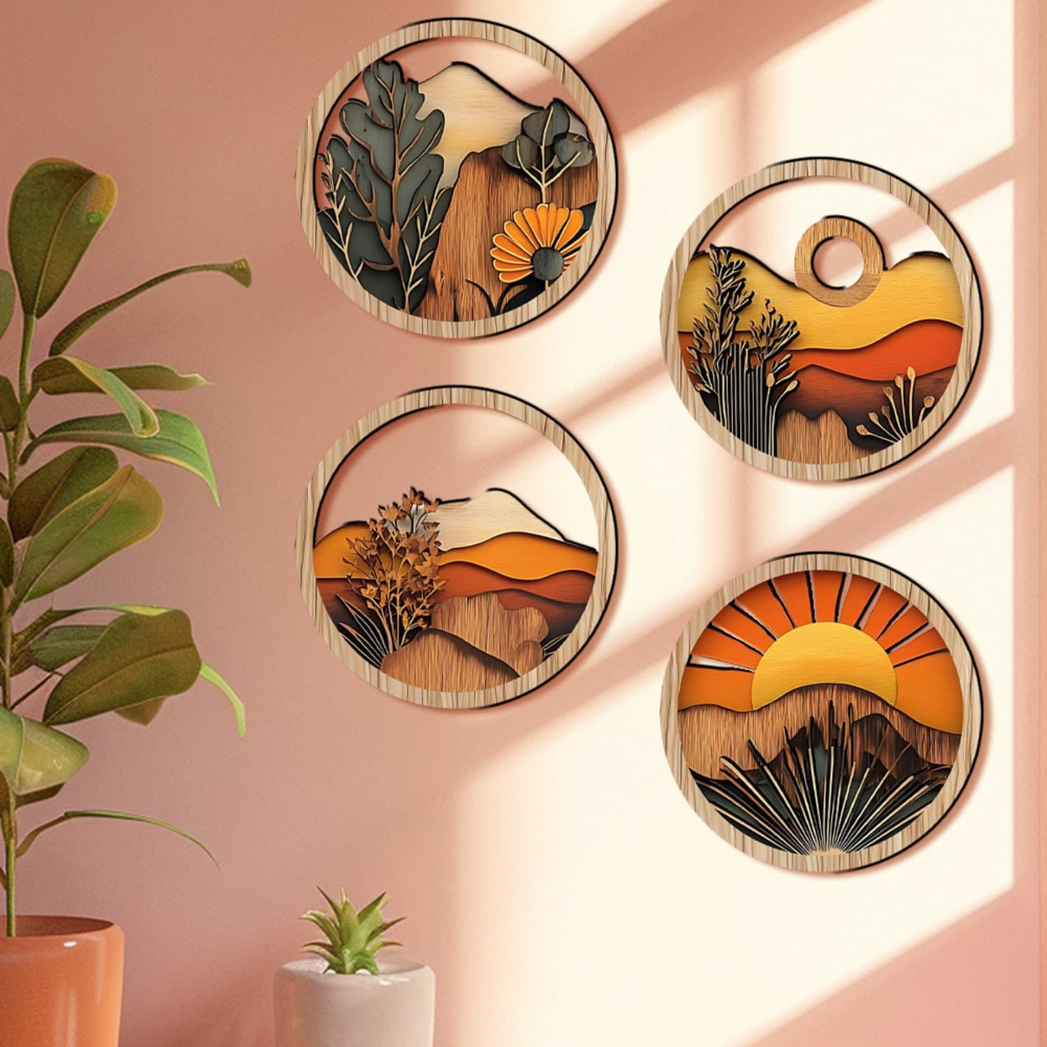 TEMU 4pcs Bohemian Farmhouse Wall Hanging Decorations - Hand-carved Hollow-out Panel Art, Rustic Artificial Wall Sculptures Suitable For Farmhouse,, Decor - Wall Art Decorative Pieces