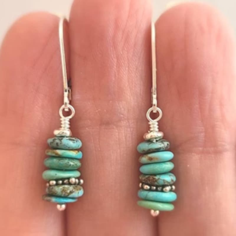 TEMU 2pcs 925 Silver Hook Vintage Bohemian Teardrop Earrings With Turquoise Beads Accents - Earthy Turquoise & Greenish-, Handmade Look For Women, Perfect For Parties, Gifts, Daily Wear
