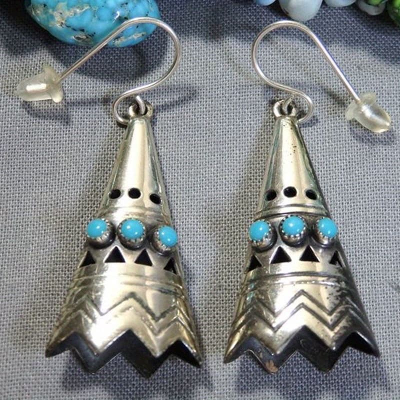 TEMU 2pcs Fashion Creative Geometric Turquoise Elegant Earrings Earrings For Women And Men Gifts For Relatives And Lovers Christmas Valentine's Day Anniversary Jewelry Gifts