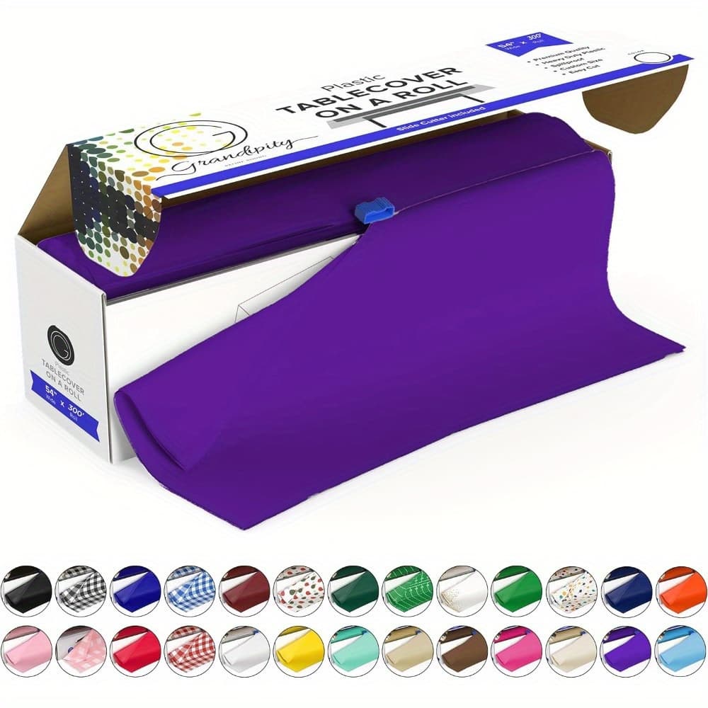 TEMU Plastic Tablecloth Roll - 54in X 100ft Purple Plastic Tablecloth Party Disposable Band Cutting Box - Disposable Tablecloth Cut To Size Plastic Tablecloth Is Suitable For Rectangles And Circles