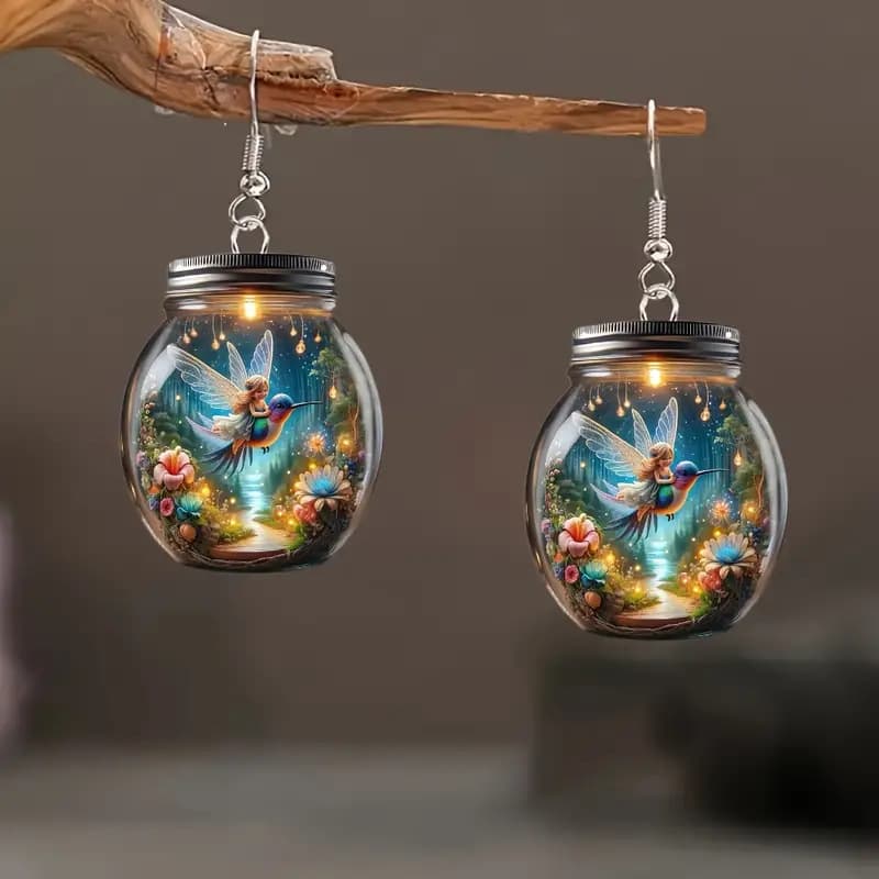 TEMU Unique Glass Bottle Creative Earrings Exquisite Scene Gift Earrings