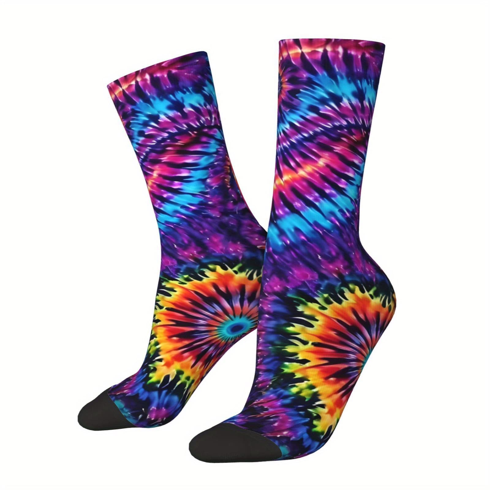 TEMU 1 Pair Unisex Fashion Novelty Crew Socks, Polyester And Spandex Blend, Hip-hop Happy Pattern - Funny Socks For Men And Women