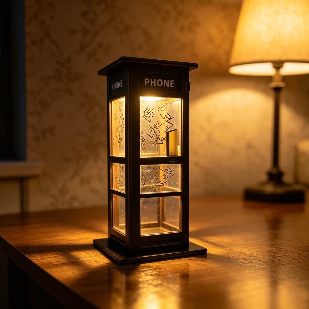 TEMU Vintage Telephone Booth Table Lamp - Retro Decor With Housing, Low Voltage Suitable For Bedroom, Garden, Urban Collectible Gift For , Booth For Decoration