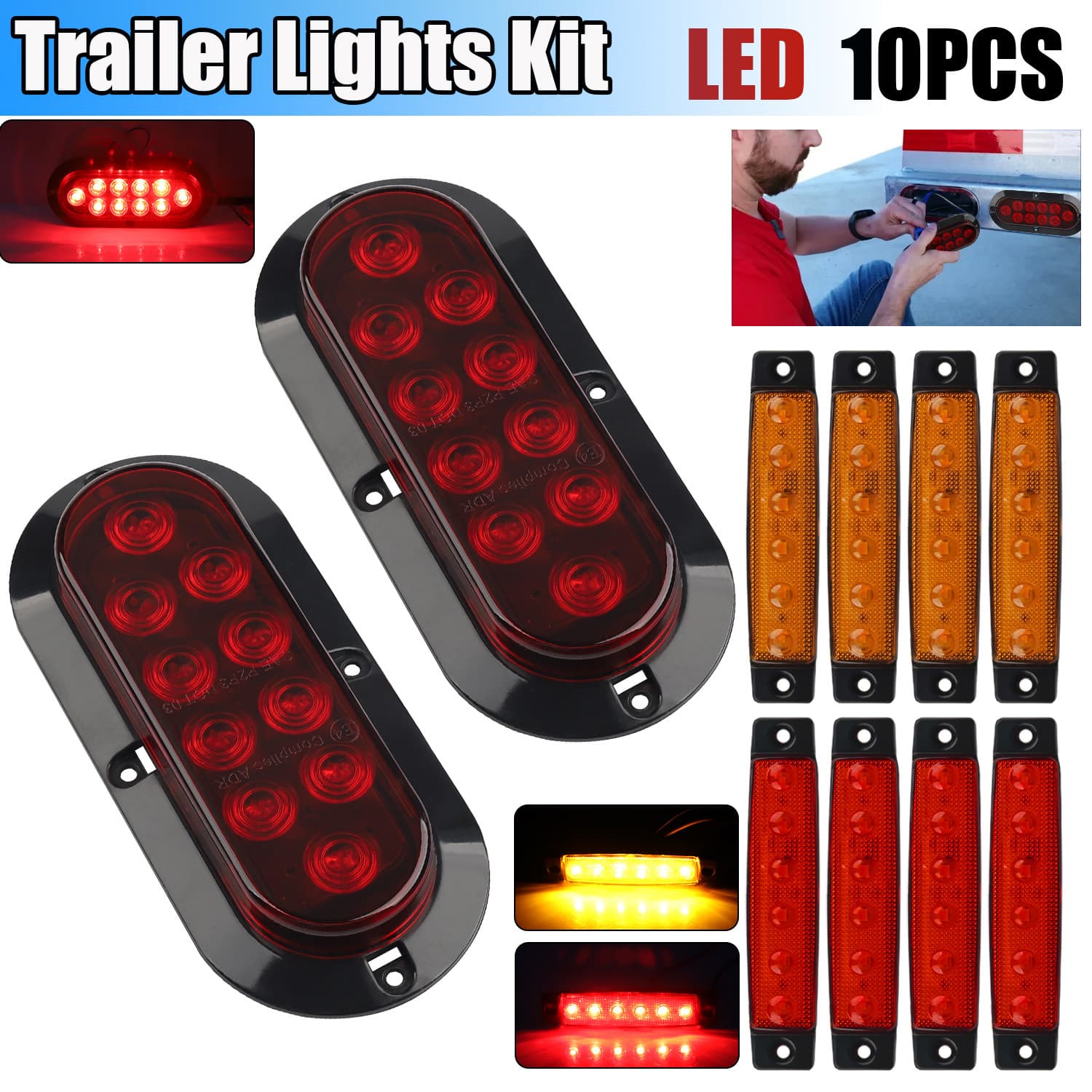TEMU [10pcs Led Trailer Lights] Led Trailer Lights Kit, Red/amber Side Led Marker Light, Submersible Boat Trailer Lights, Led Trailer Lights For Utility Trailer