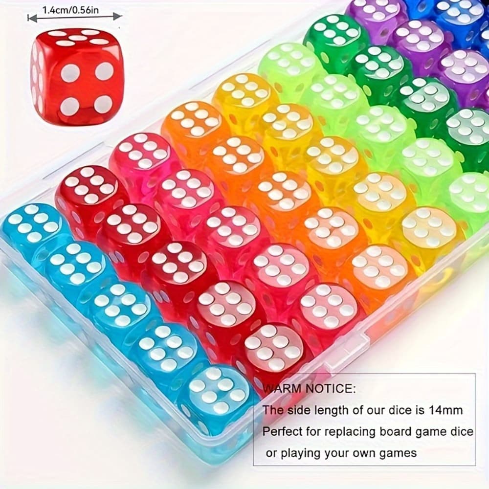 TEMU 20pcs 14mm Acrylic Rounded Dice (random Colors) - Vibrant 6-sided Portable Tabletop Games, Ideal For Parties, Gaming, And Social - Perfect Gift For Halloween, Christmas, And Gamers
