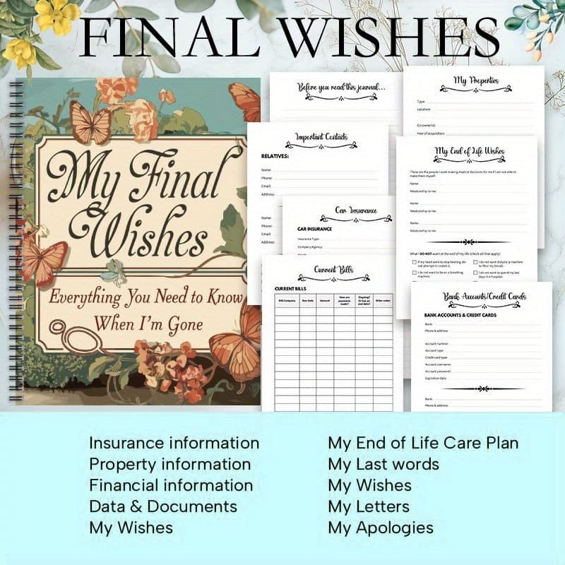 TEMU Elegant Floral And Design, And Beige, Tear-out Will And Final Arrangements, , Minimalist End-of-life, Funeral Preparation, Business Use - A Perfect Gift For , Executors