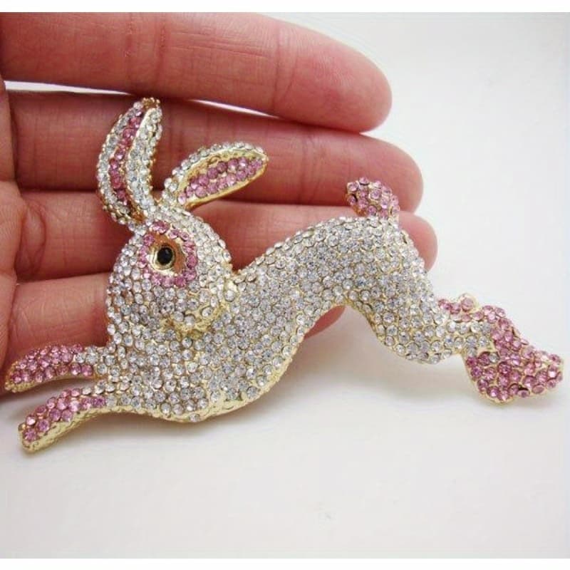 TEMU Pretty Bunny Animal Goldene Brooch Pin Crystal