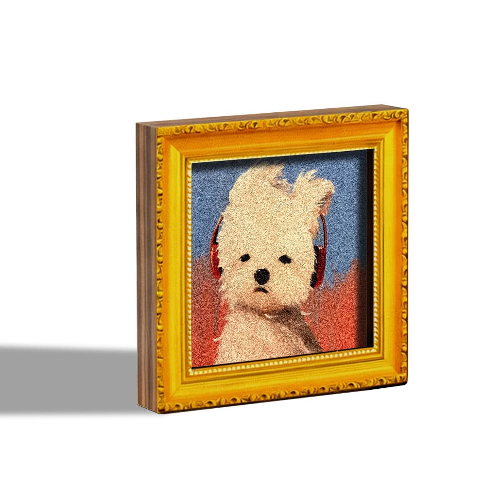 TEMU 1pc Cute With Red Headphones | Wooden Mini Artwork, Blue And Red Background, Perfect For Home Office Decor, Holiday Gifts, And Kitchen Accessories