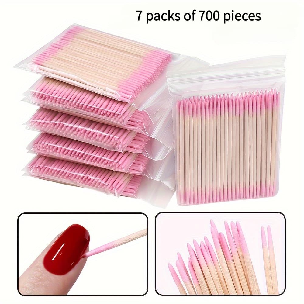 TEMU 7 Packs Of 700pcs Pink Disposable Pointed Swabs | Wooden Single Cleaning Swabs For Eye Makeup And Nail Tools