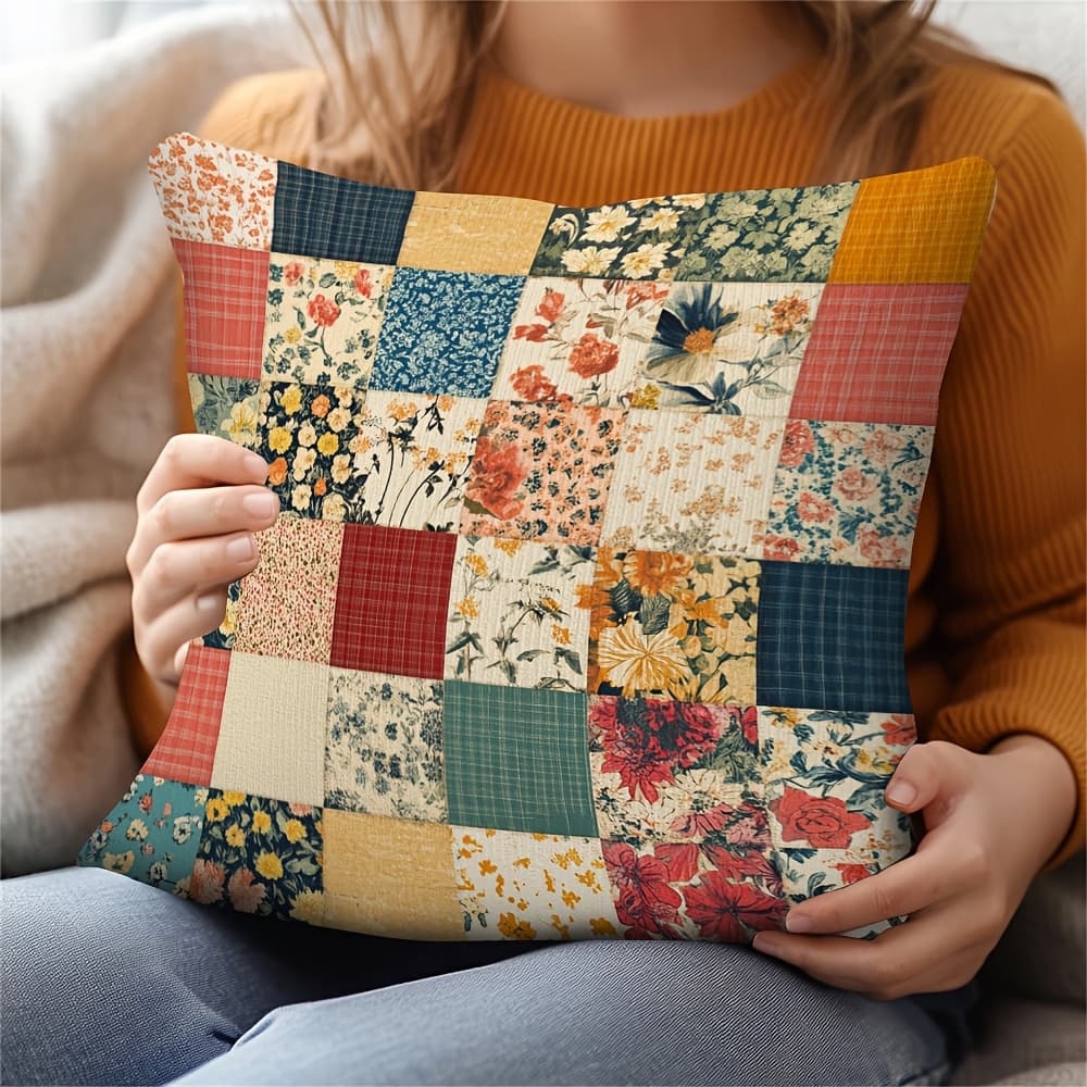 TEMU Double-sided 1pc Retro Cushioncase With Vibrant Floral Pattern, Zipper Closure, Machine Washable Material, Suitable For Christmas, Easter, , Living Room Decoration Fabric