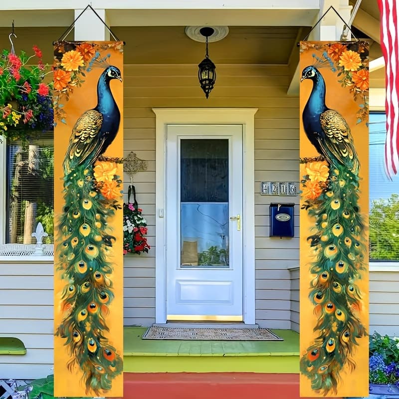 TEMU Set Of 2pcs, Peacock Theme Welcome Sign Couplets, Suitable For Entrance And Holiday Decoration, Vivid Party Hanging Signs, Peacock Decorations.