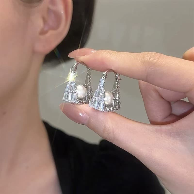 TEMU 2pcs Design Light Luxury Handbag High-end Temperament Versatile Niche Earrings Earrings Women