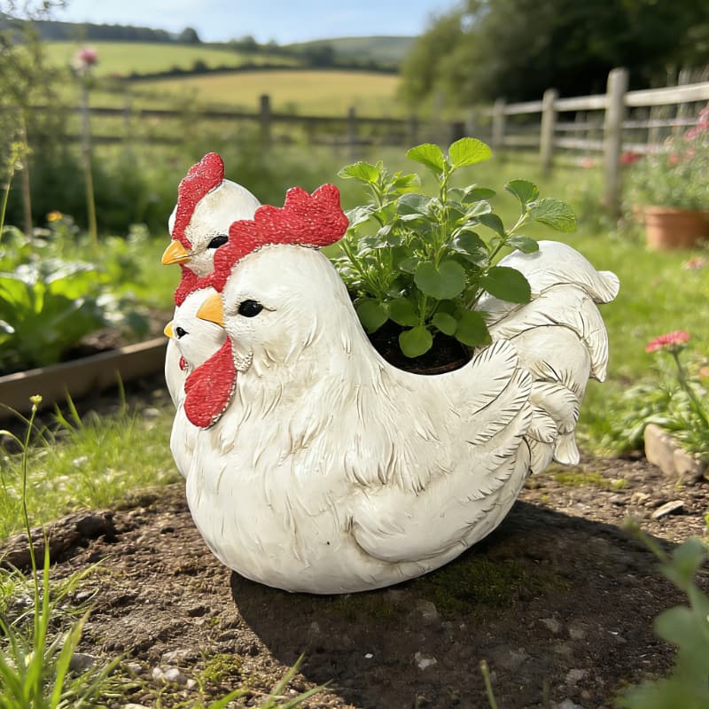 TEMU 1pc Resin Chicken Family Planter, Hand-painted Hen Chick Flower Pot, Decorative Plant Container For Outdoor Garden Yard Patio Lawn Ornament Gardening Gift Home Decor