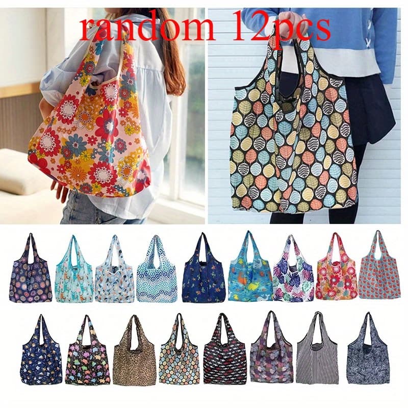 TEMU Random 12pcs Hopping Bag Reusable Storage Bags Shoulder Pouch Package Floral Vegetable Fruit Pocket Handbags Non-food Contact