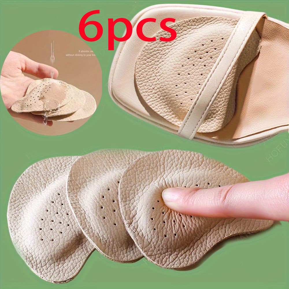 TEMU Set Of 6 Genuine Cowhide Pads, Self-adhesive, Breathable, And Comfortable Non-slip Patches Suitable For Shoes, High Heels, And Sandals In Beige Color