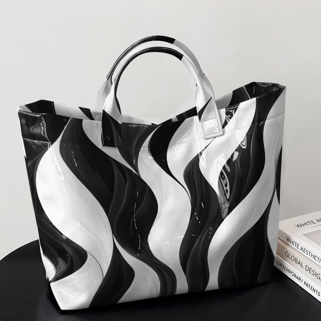 TEMU Marble Swirl Tote Bag, Women's Glossy Pvc Shoulder Bag, Large Capacity Abstract Handbag, Lightweight Durable Tote For Work, School, Travel & Daily Use, Modern Minimalist Style Bag