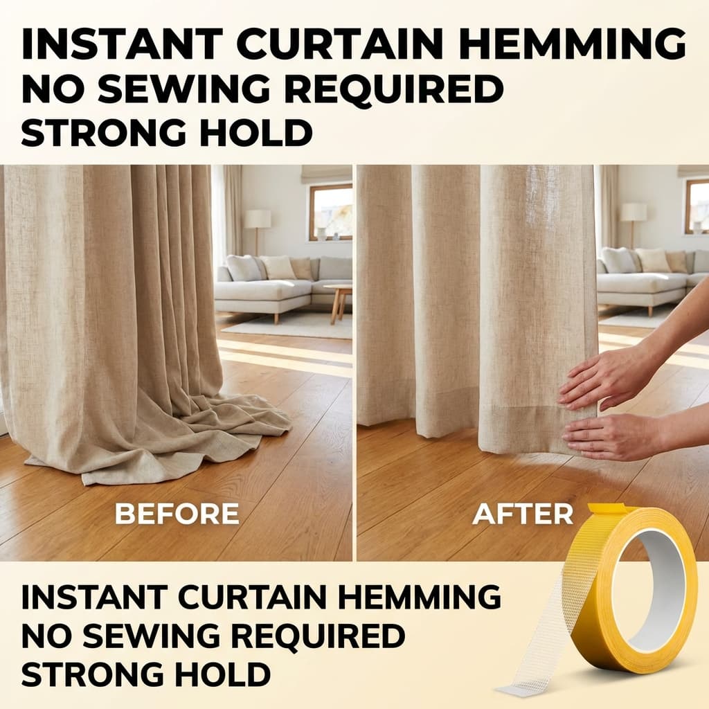 TEMU 1 Roll 393.7 Inch Curtain Shortening Tape – Adhesive, Convenient Roll Packaging, Suitable For Curtains, Long-lasting Durability