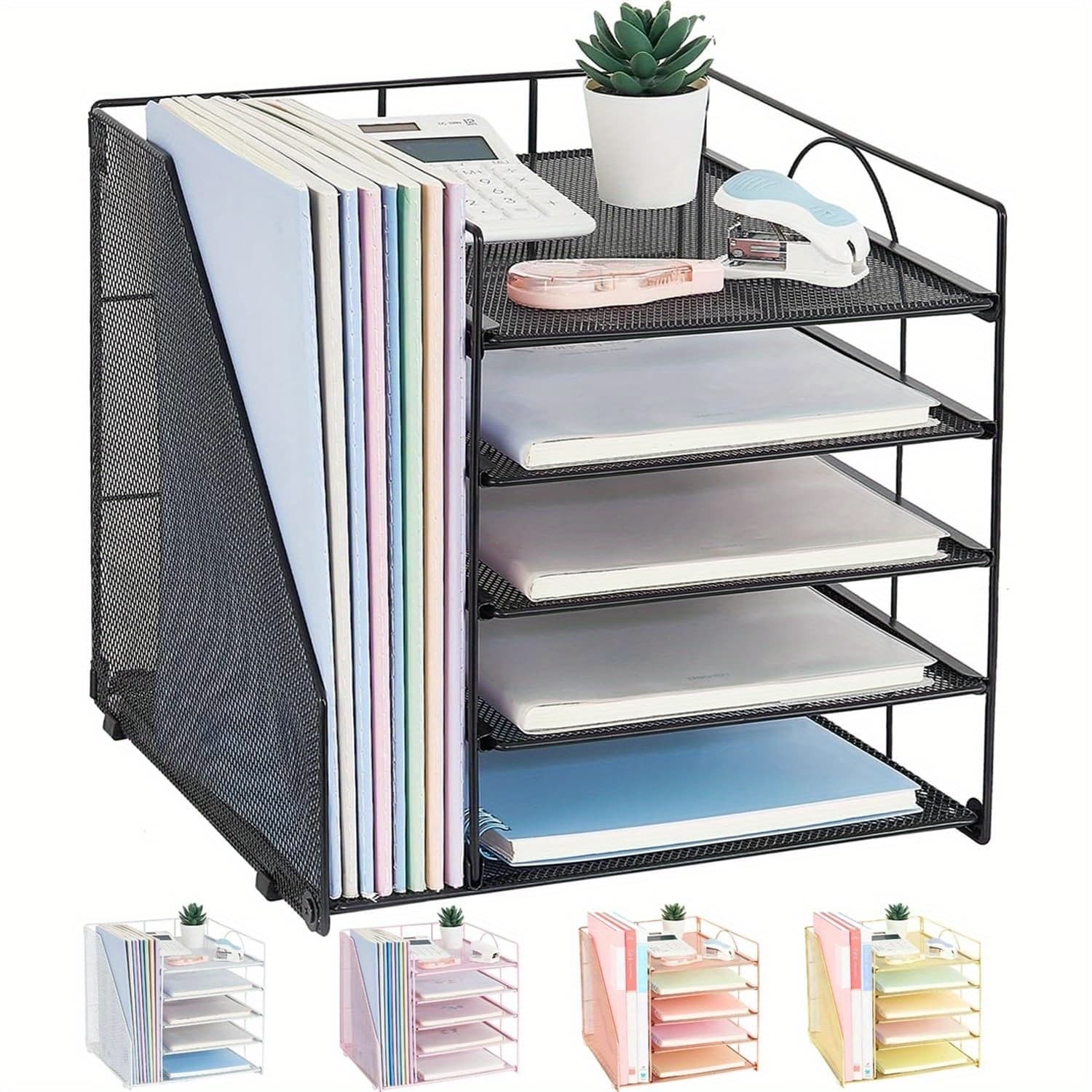 TEMU Daltack 5-tier Paper Letter Tray Organizer With File Holder, Desk Additions And Organizers, File Organizer For Office Supplies Storage