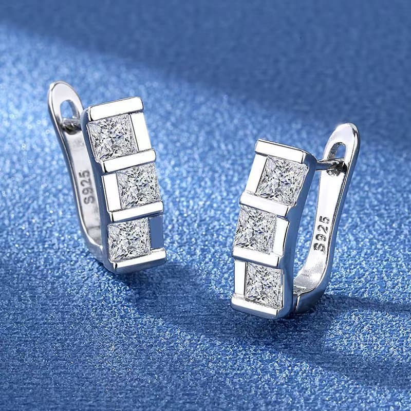 TEMU [moissanite + Gra Certificate]s925 Sterling Silvery Earrings Inlaid With Moissanite, Lightweight And Versatile Geometric Minimalist Square Studs, A Birthday Gift For A Girlfriend Or Mother