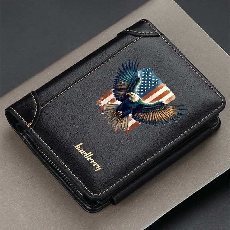 TEMU 1pc American Flag Eagle Design With Large Capacity Credit Card Holder - Zipper Closure Short Wallet Suitable For , Christmas Valentine's Gift, (easy Wet Wipe Clean)