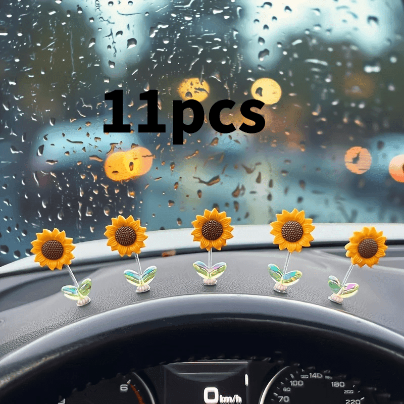 TEMU Set Of 11 Colorful Sunflower-shaped Car Decorations That Shake, Perfect For Brightening Up Your Interior