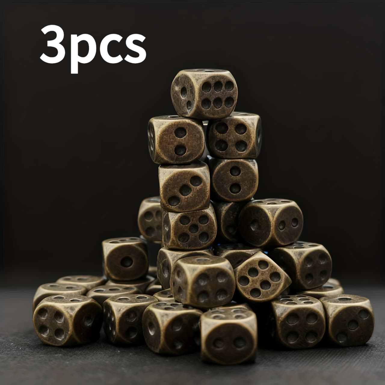 TEMU 3pcs Vintage Brass Dice, Role-playing, Board Game Ornaments, Alloy Material, Role-playing Dice, Perfect For Board Games And Party Games. A Perfect Gift For Players For Christmas And Birthday