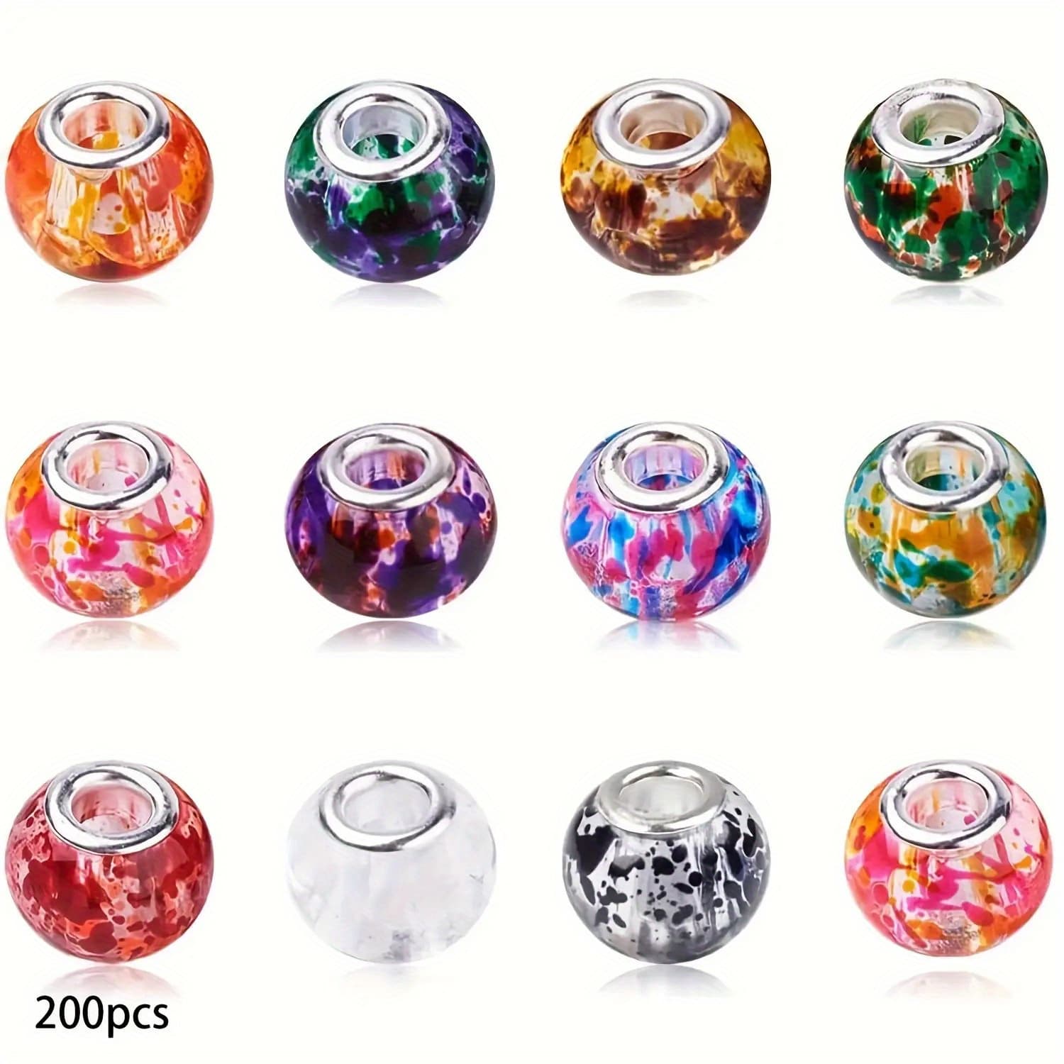 TEMU Random 200 Large Hole Acrylic Beads, European Large Hole Beads, Jewelry Making Loose Beads, Bracelets, Keychains, Stationery Pens, Holiday Decoration Beads, Watercolor Large Hole Glass Beads