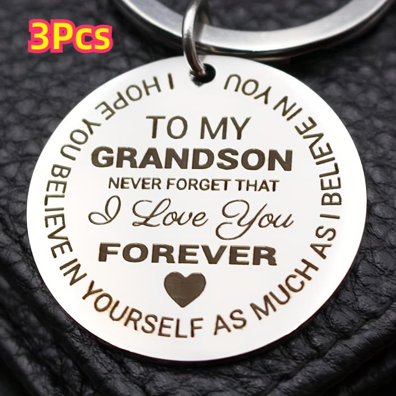 TEMU 3pcs Stainless Steel Keychain For Grandson From Grandparents