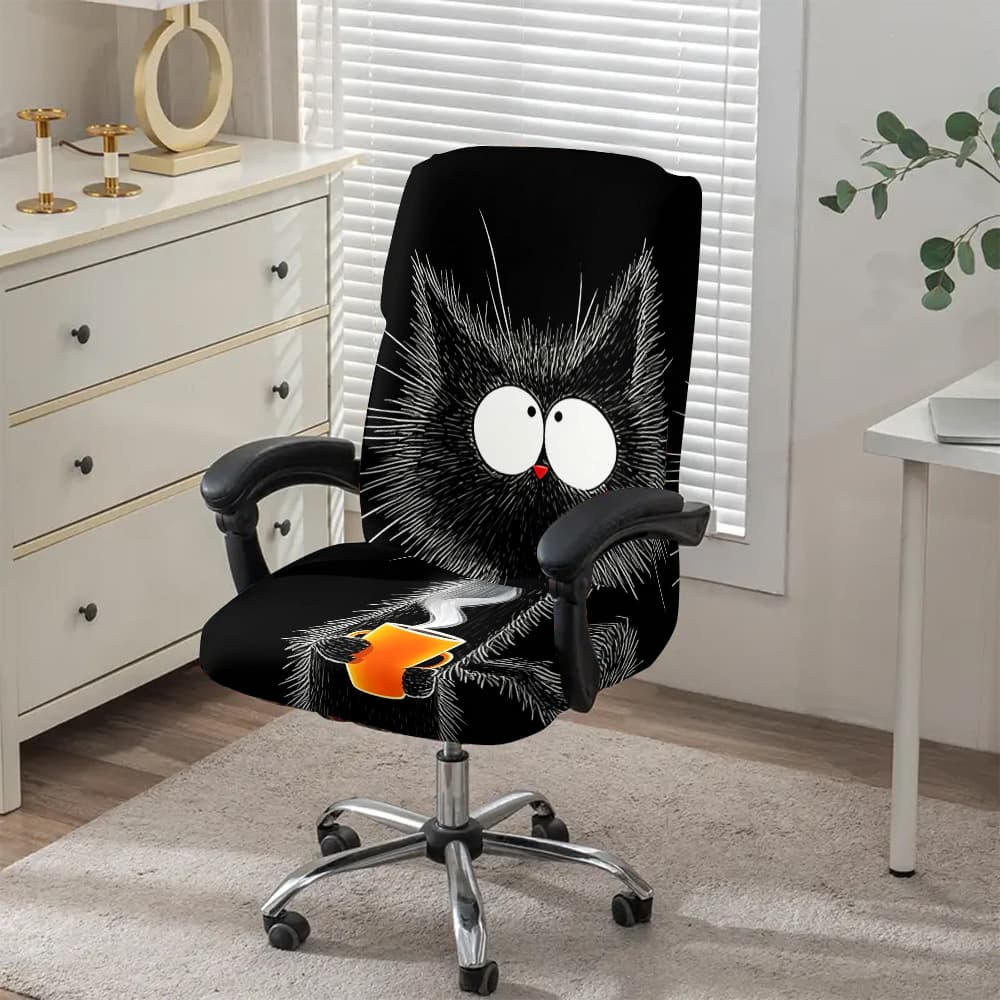 TEMU 1pc Fluffy Black Cat Office Chair Cover, Fabric With Elastic Detachable And Machine Washable Chair Cover. Suitable For Office, Bedroom And Game Chair Decoration. Holiday Gift
