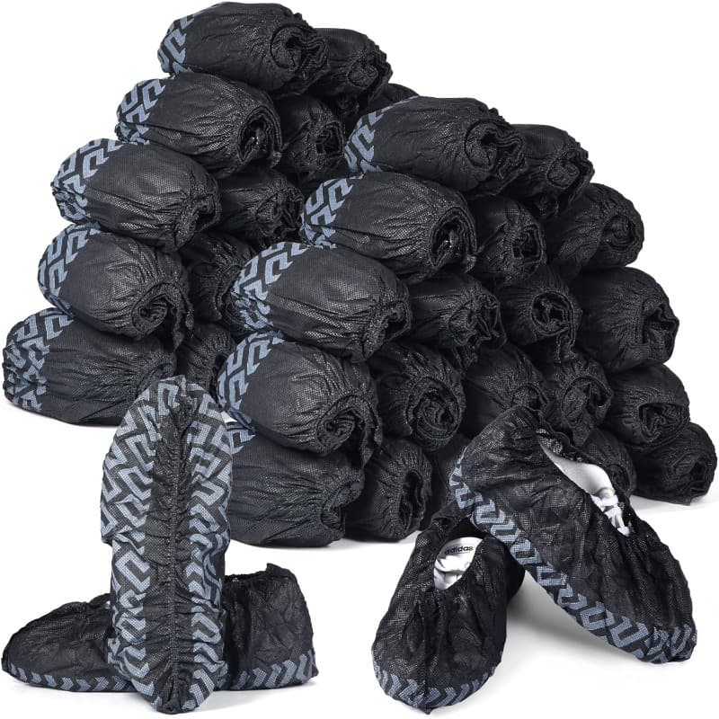 TEMU 50 Pack Disposable Shoe Covers Non Slip Disposable Large Foot Booties Shoe Covers For Indoors Contractors Floor And Carpet Protectors Fits Most Black