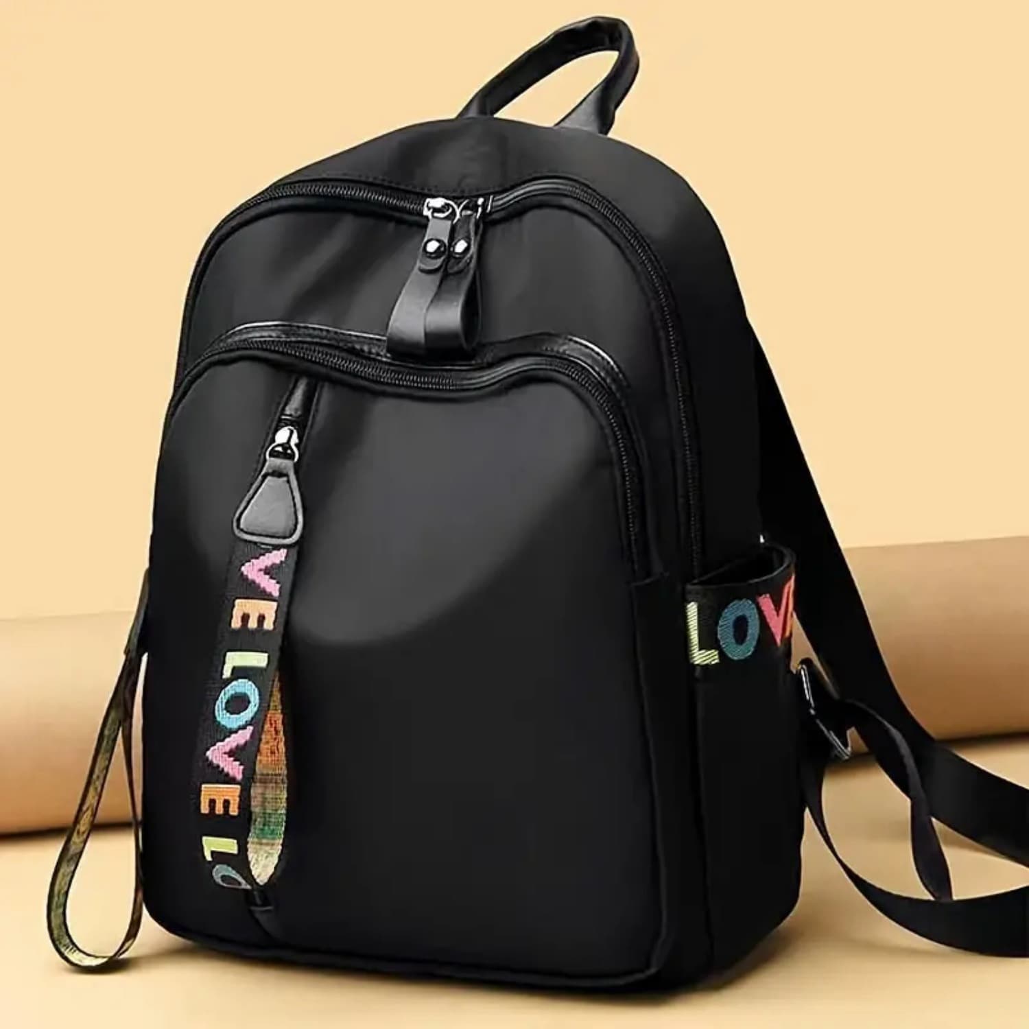 TEMU Stylish Backpack, Colorful Ribbon Decorated Schoolbag, Nylon Large Capacity Bag, Unisex
