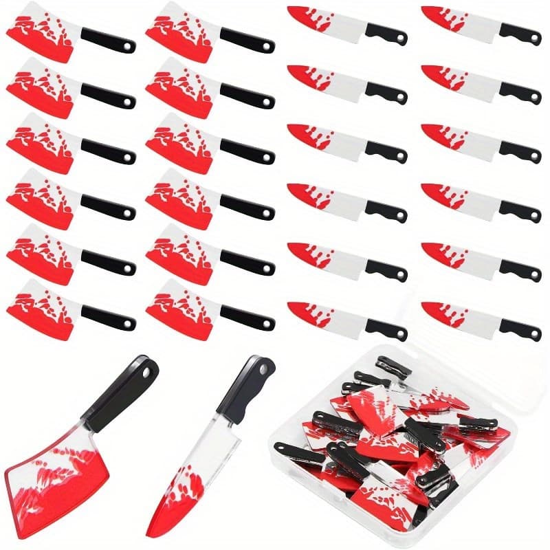 TEMU 24pcs Mini Acrylic Knife-shaped Charms, Blood Print Design Beads, Making Pendants For Earrings Bracelets Necklaces Craft Supplies