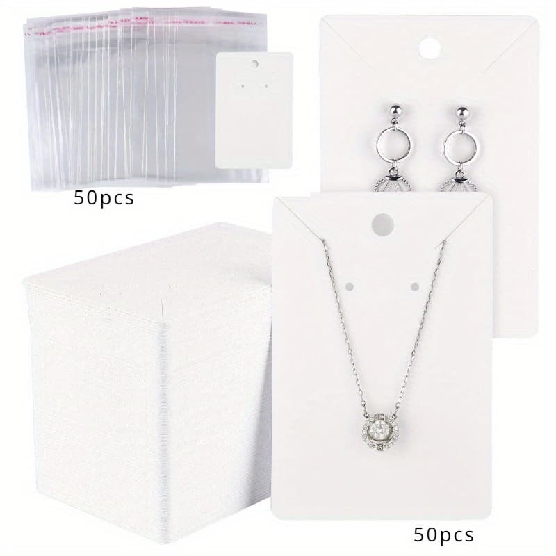 TEMU 100pcs/bag 50 Paper Jewelry Holder, 50 Sealing Bag Blank Paper Jewelry Earring Necklace Packaging Card For Earring Necklace Display - Jewelry Making Display And Packaging Supplies