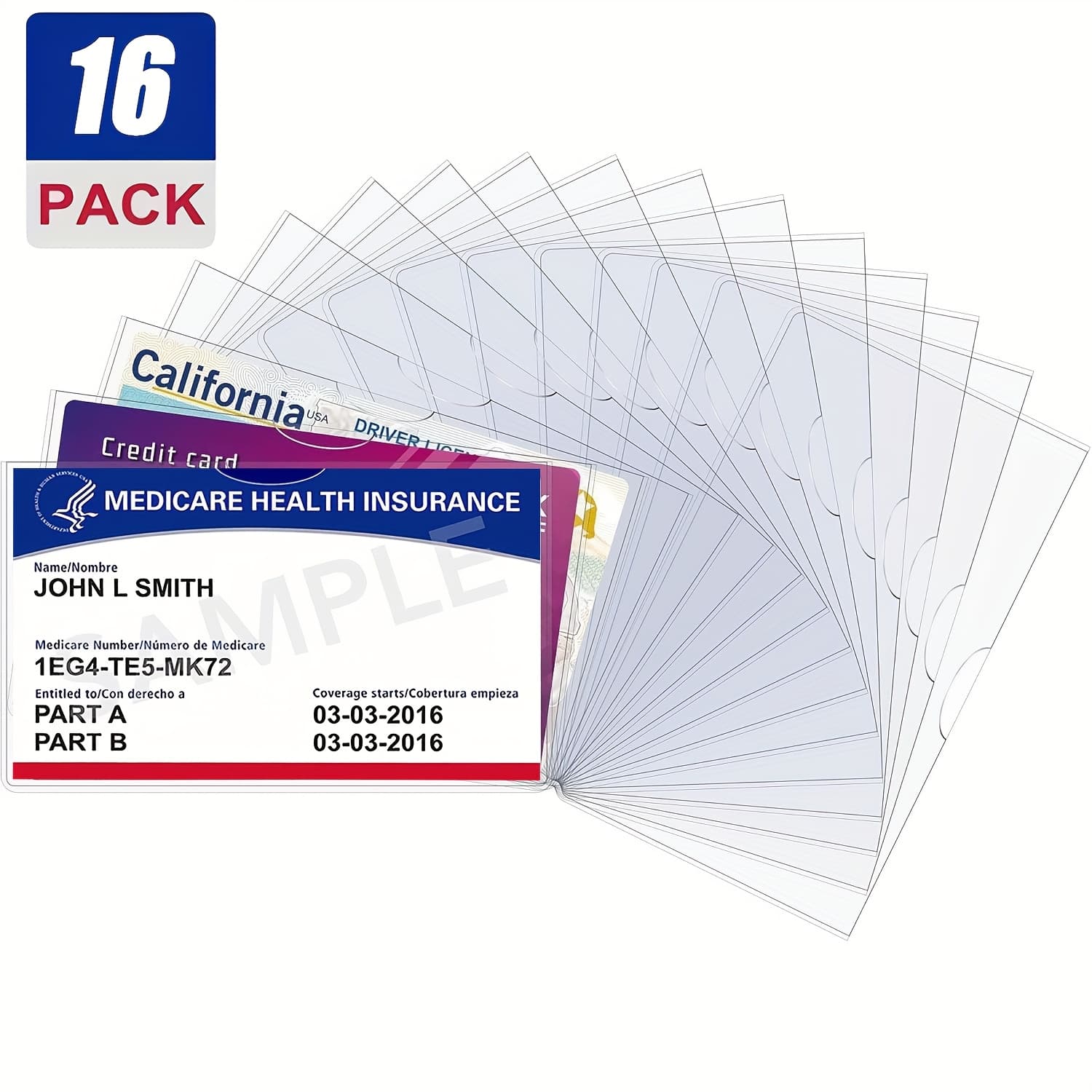 TEMU 16pcs Clear Pvc Card Protectors For Medicare, Social Security And Credit Cards- Durable, , Multi-card
