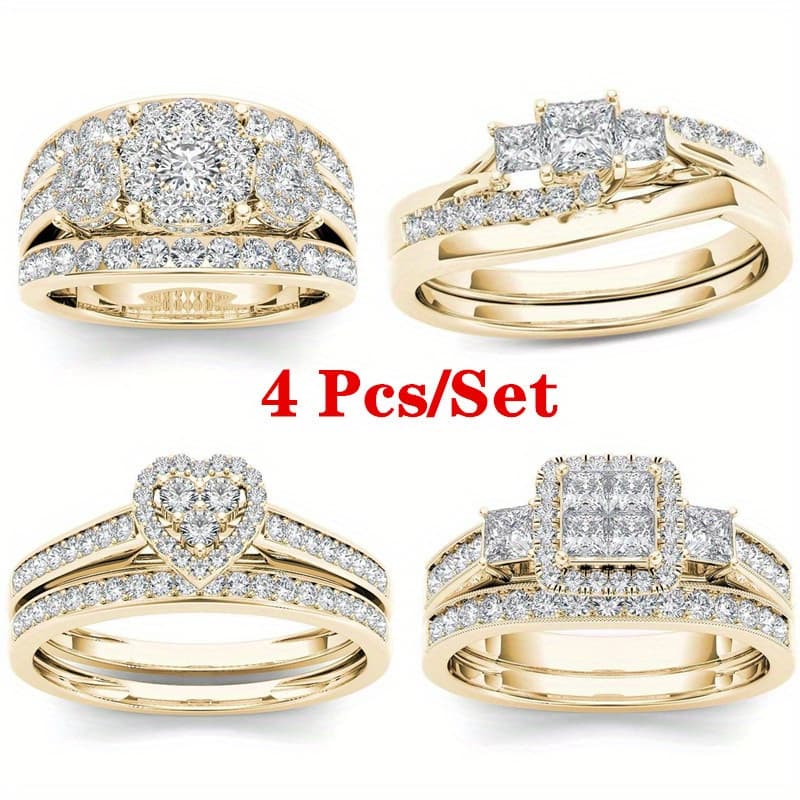 TEMU 4 Pairs Of Synthetic Synthetic Zircon​​ Light Luxury Senior Emotional Couple Rings, Easy Wedding Engagement Rings