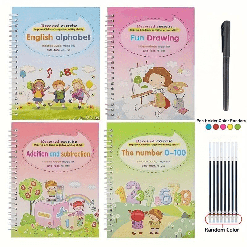 TEMU [faddishdeal] 4 Magic Handwriting Exercise Books, Magic Calligraphy Exercise Books That Reused, Tracking Books (4 Books +1 Pen +8 Refill), Pen And Refill Colors Are Random, Christmas Gifts