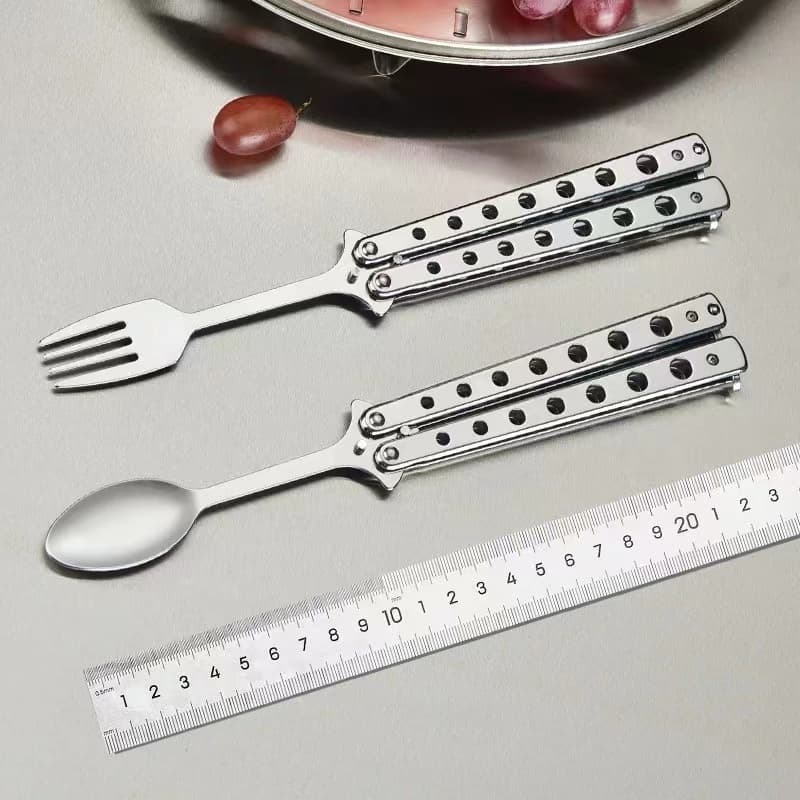 TEMU Party Essential, Stress And Comfortable, Performance Props, 2pcs Combination, Stainless Steel Folding Tactical Spoon