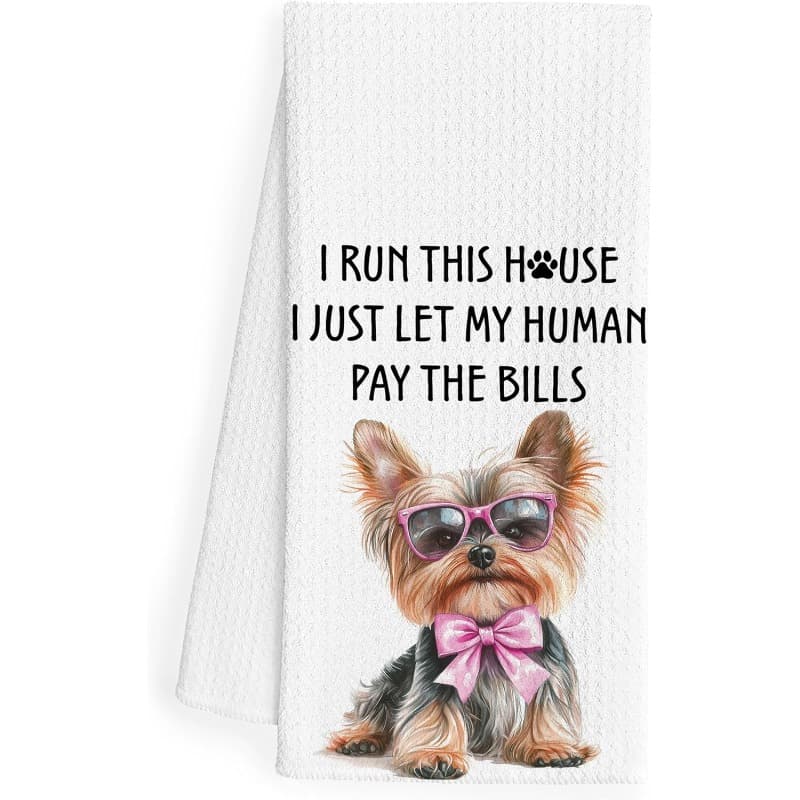 TEMU 1pc Of 18 By 26 Inch Humorous Yorkshire Terrier Kitchen Dish Towels, Ideal Gifts For Are Dog Moms, Featuring Decorative Pink Bow For Use Or Bathroom
