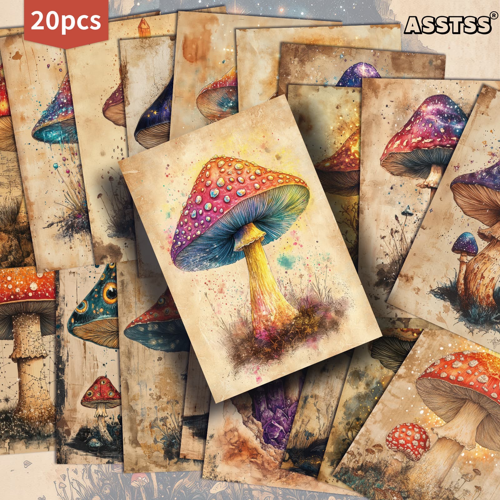 TEMU 20-pack Asstss Retro Magical Mushroom Gift Card - 4x6 Inches Retro Junk Journal Paper Classic Pinup Illustrations Collectible Decorative Painting Cards For Scrapbooking And Crafting