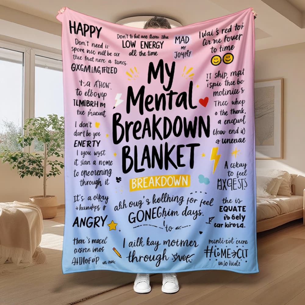 TEMU 1pc Flannel Blanket Happy Mental Blanket Pattern Soft, Warm, And Tear Resistant, Machine Washable, Suitable For All , Perfect For Home Decor, Camping, And Travel