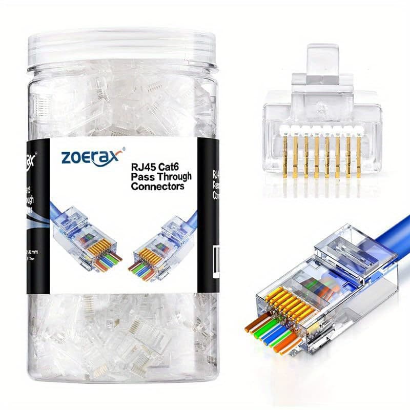 TEMU 200-pack Rj45 Cat6 Pass Through Connector Rj45 Modular Plugs For Solid Or Utp Cable